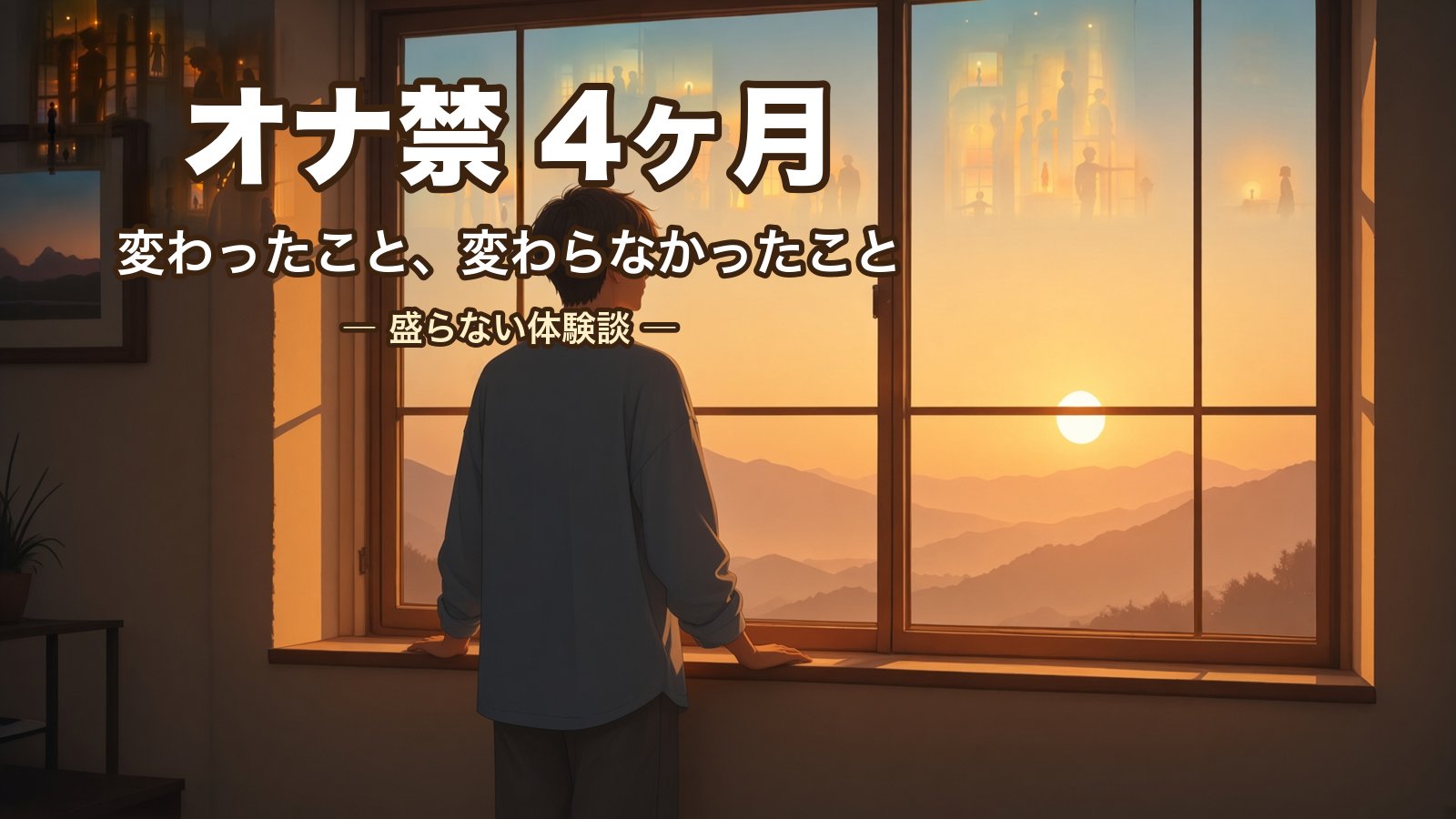 朝日が昇る窓辺に立つ男性のイラスト。オナ禁4ヶ月・変わったこと、変わらなかったこと